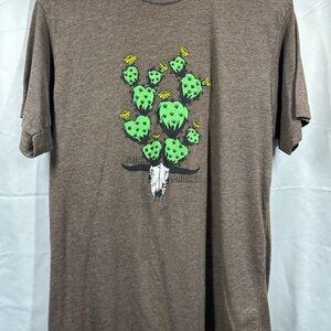 Pancho Vida Brown Tee with Green Cactus and Yellow Blossoms Graphic